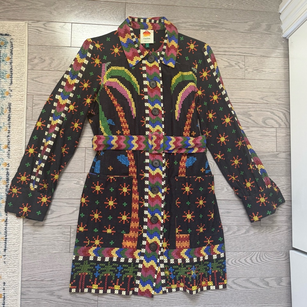 FARM Rio Belted Colorful Patterned Shirt Dress